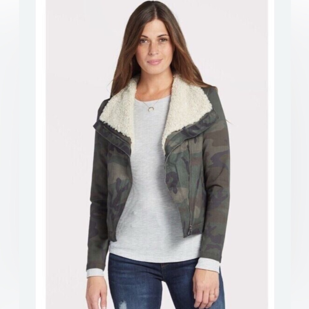 Anthropologie-  Marrakech Army Print Jacket with Detachable Sherpa Neck